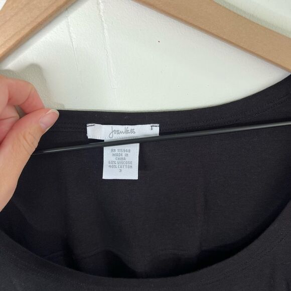 JOAN VASS Tunic Top Size 3 (US 16/18) Black NWOT Stretch Long Sleeve Scoop Neck - Picture 3 of 10